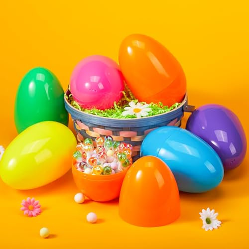 JOYIN 24 Stück riesige Plastik-Ostereier, 6 Zoll, leuchtende Leere Eier Befüllen von Leckereien, Partygeschenk zum Thema Ostern, Ostereiersuche, Korbfüller