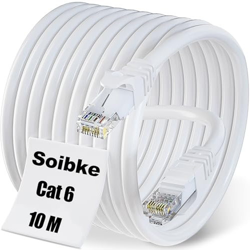 Soibke Cable Ethernet 10 Metros, Cat 6 Alta Velocidad Cable de Red 10m Gigabit Cable RJ45 10/100/1000Mbit/s, Cable Internet Largo Cable LAN Interior Cable Wifi UTP Patch Cable para Router Módem