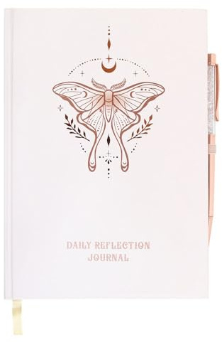 Daily Reflection Journal with Clear Quartz Pen – Luna Moth Design for Gratitude, Dream Exploration & Manifestation – 100 Sheets (200 Pages) for Personal Growth & Inner Guidance
