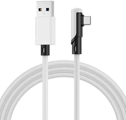 MMOBIEL Cable VR de Enlace USB a USB-C para Meta Quest 3S / 3/2 / Pro, Pico 4 Ultra / 4 y PC/Steam VR Cable Type-C de 90 Grados para Auriculares VR Gaming – Cable de Carga USB 5m - Blanco