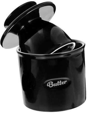 LALADEFIEE Ceramic Butter Keeper Lid Black Kitchen Butter Storage Jar Reusable Cheese Box for Refrigerator