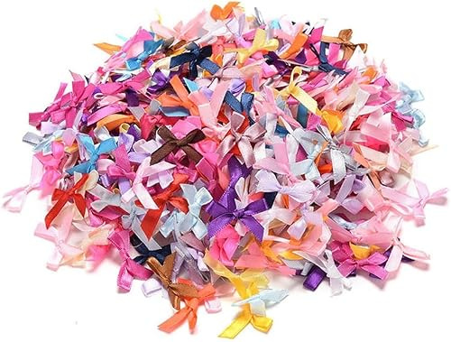 100 Stück bunte, sortierte kleinste Satinband-Schleifen, kleine Verzierungen, Handwerk, künstliche Applikationen, Hochzeitsbänder, Stoffbänder (10 mm)