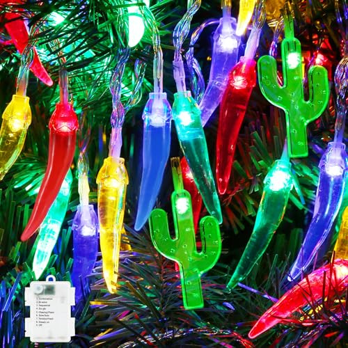 Chili-Pfeffer-Lichterkette, 40 LEDs, batteriebetrieben, für Innen- und Außenbereich, Garten, Pool, Geburtstag, mexikanische Party, Hochzeit, Weihnachten, Sommer, tropische Dekoration, 6,4 m