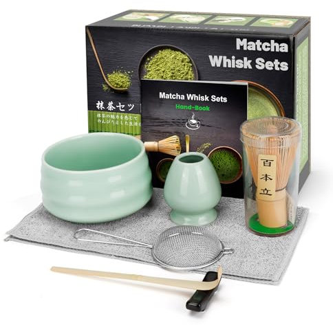 7PCS Kit de Ceremonia Japonesa de Matcha, Cuchara de Bambú, Cuchara de Bambú, Soporte para Batidor, Set de Regalo de Matcha para la Ceremonia del Té, Beber (Verde Claro)