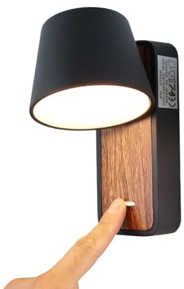 Alpinaluz Applique da parete con interruttore - Luce LED 6 W Bianco Caldo 2700 K Orientabile a 350° - Base in metallo con vernice imitazione legno - Stile nordico per testiera, camera da letto o