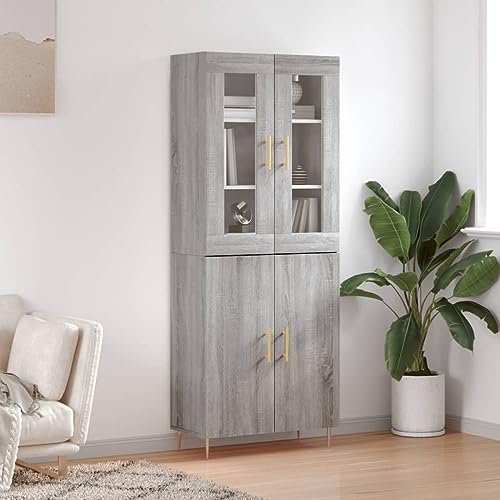 MOBCANT Highboard, Küchenbuffet Buffetschrank Storage Cabinet Cupboard Geeignet für Schlafzimmer Korridor Foyer Wohnbereich Grau Sonoma 69,5x34x180 cm Holzwerkstoff