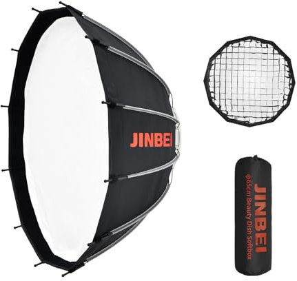 JINBEI 65 cm Bowens Mount Deep Parabolic Softbox - High-Efficiency Studio Lighting Softbox per LED Video Lights, Photography & Live Streaming