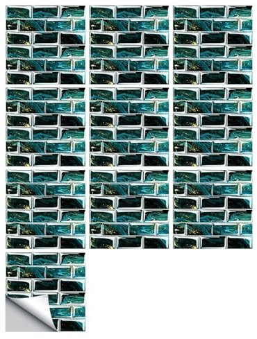 Hixingo Piastrelle Adesive Cucina Bagno, 30 Pezzi Mattonelle Adesive Cucina Piastrelle Bagno Adesivi PVC Pannelli Decorativi Marmo per Mobili e Pareti (Verde Scuro,20x20cm)
