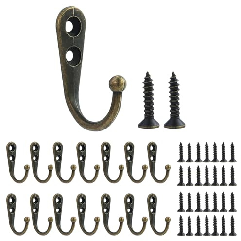 15 Pezzi Ganci Piccoli in bronzo con 30 viti supporto, Appendiabiti Vintage in bronzo,Ganci pesanti Avvitare, Rustico Gancio Asciugamano Gancio,per cappotti, vestiti, borsa