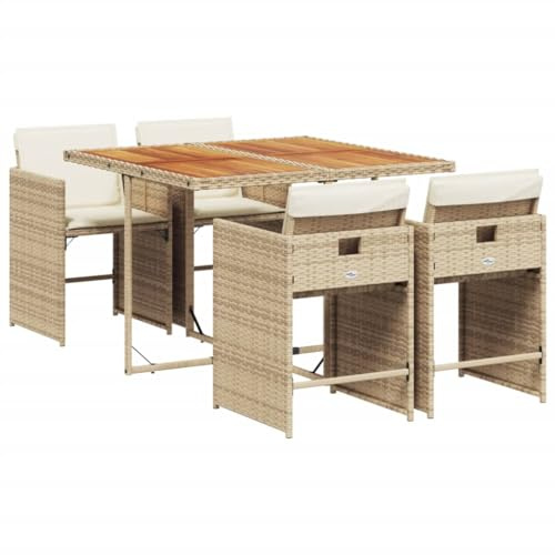 vidaXL 5-TLG. Garten-Essgruppe mit Kissen Beige Poly Rattan