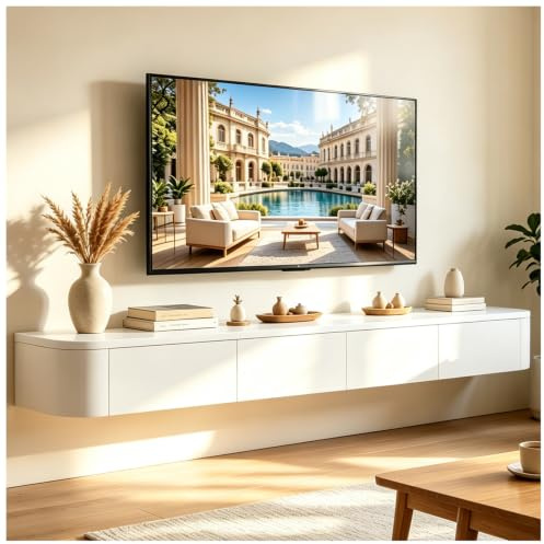 ASKLFNEI Weiß TV Schrank Schweben,220cm TV Board Hängend,mit 2 Schubladen & 2 Klappen,TV Lowboard Mit Kabelmanagement, TV Tisch für Wohnzimmer und Esszimmer,Einfache Montage