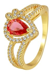 Wycian Verlobungsring Frauen Ring 18 Karat Gold Au750 Im Labor Hergestellter Rubin Träne Größe 49 (15.6) Elegant für Lesben Hochzeit Gravur