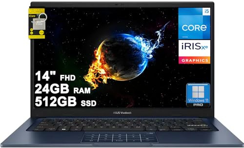 ASUS VivoBook 14 Business Laptop 14 FHD Anti-Glare Intel 10-core i5-1334U 24GB DDR4 512GB SSD Type-C Privacy Camera SonicMaster Long-Lasting Battery Fast Charging Win11Pro ICP Hub