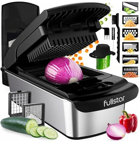Fullstar Pro Original - Vegetable Chopper & Mandoline Slicer - 8 Blades | Onion, Salad & Veg Dicer - Veggie Julienne Cutter & Grater - Kitchen Gadgets & Gifts - Home Essentials (8-in-1, SS)