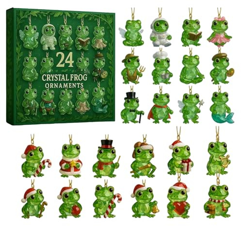 Crystal Frog Adventskalender 2025, 2D Acryl Frog Weihnachtsschmuck Anhänger, 24 Tage Frogs Weihnachts Countdown Kalender Für Wandtor Weihnachtsbaumdekoration