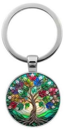 Portachiavi, gioiello per borsa cabochon albero della vita multicolore.