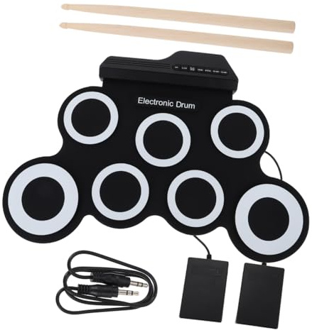 USB Elektronische Handrolltrommel, Tragbares Silikon Schlagzeugset Schwarz | Übungsset für Einsteiger und Kinder, für Lernrunden und Treffen, Kompakt zum Mitnehmen