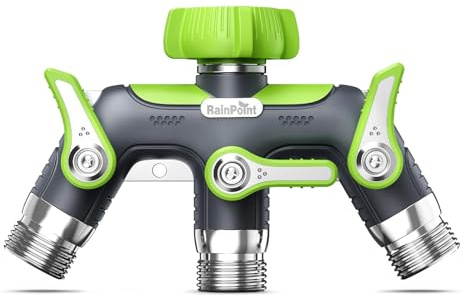 RAINPOINT Distribuidor 3 Vias Jardin, Cuerpo 100% metálico Desviador de Grifo, Distribuidor de Agua con Interruptor Independiente y Adaptador de 3/4 de 1/2, Flujo de Agua regulado y bloqueable