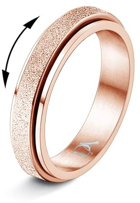 Diamday Anti Stress Ring Anxiety Spinner Ringe Anti-Angst Fidget Ring | Edelstahl Glitzer-Sandstrahl Roller Ringe Anti-Angst Ring Antistress Spinner Fidget Band Ring Modeschmuck für Damen Herren