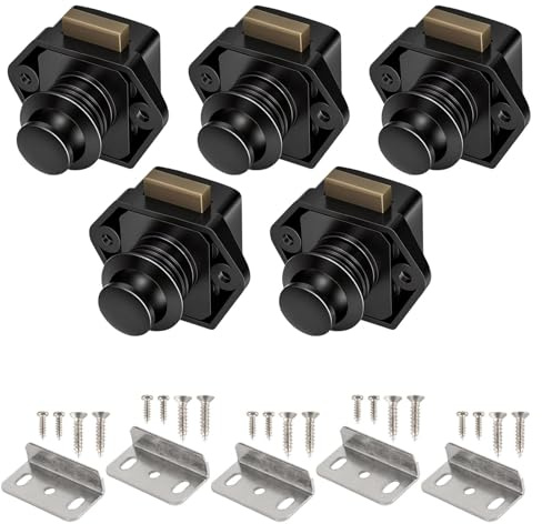 Dexpally 5 Pièces Bouton Poussoir Loquet Sans Clé Serrure Tiroir et Verrou Porte Placard Loquet de Verrouillage de Porte pour Camping Car Caravane Van et Yacht Porte Tiroir Placard (Noir)