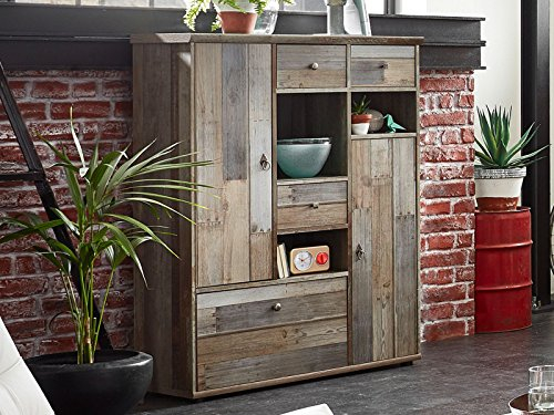 möbelando Highboard Standschrank Anrichte Beistellschrank Sideboard Kommode Britta I