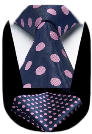 HISDERN Krawatte Navy blau Herren Krawatten mit Einstecktuch Punkte Krawatte Hochzeit und Taschentuch Set
