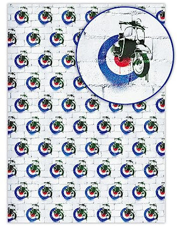 Brainbox Candy - 2 Sheets of 'Scooter' Birthday Wrapping Paper - Gift Wrap For Him Her Men Women - Vespa Illustration - Perfect For Mod's - Folded, Quality Wrap