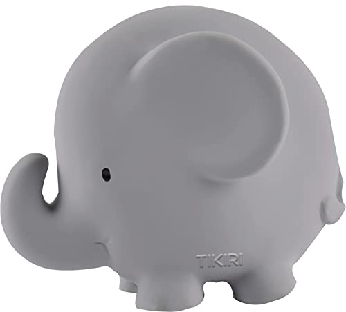 Tikiri 8596007 - Naturkautschuk Rassel in Geschenkbox, Elefant, Badespielzeug, für Babys und Kinder ab 0+ Monaten