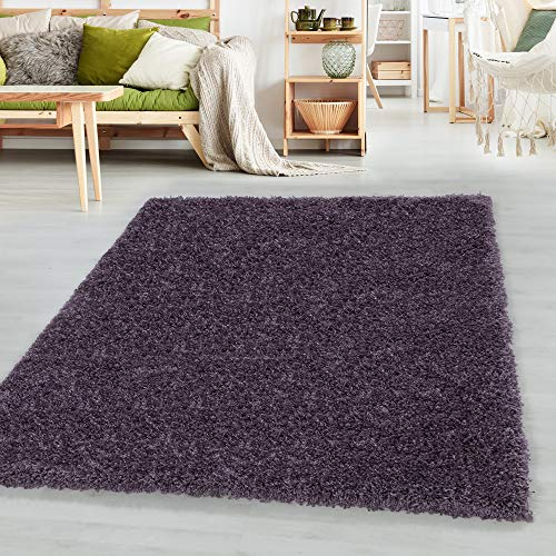 SIMPEX Teppich Wohnzimmer Shaggy 80 x 150 cm Violett Modern Einfarbig Design - Hochflor Teppich Schlafzimmer Pflegeleicht und Extra Weich - Flauschiger Teppich Läufer für Küche Esszimmer Kinderzimmer