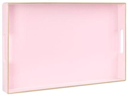 MAONAME Decorative Tray for Coffee Table, Modern Serving Tray with Handles, Plastic Rectangular Tea Tray for Ottoman, Bathroom Decor,15.75” X 10.2” (Pink)