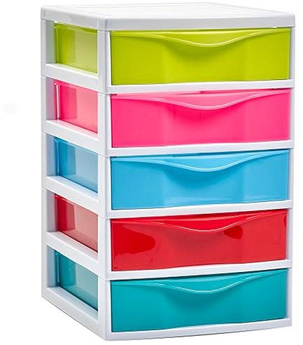 Acan Tradineur - Cajonera guadiana de sobremesa, incluye 5 cajones, torre de almacenaje, armario, baño, oficina, fabricada en España (Multicolor, 28 x 18 x 21,5 cm, modelo aleatorio)