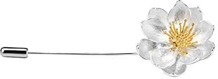 Broche à la Main en Argent Sterling 925 doré Fleur de Lotus pour Femmes Hommes Broches de Style Chinois Bijoux de Haute qualité Feuille de Garde