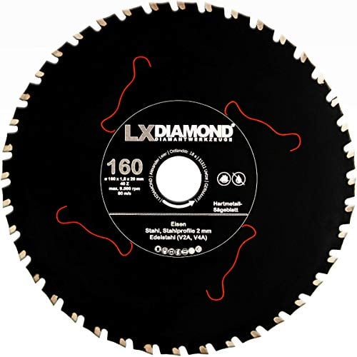 LXDIAMOND Hartmetall Sägeblatt 160mm x 20,0mm Z40 für Eisen Stahl Edelstahl V2A V4A Stahlprofile Bleche Stahl Kreissägeblatt passend für Kappsägen Handkreissägen Metall-Trennsägen Tischsägen 160x20