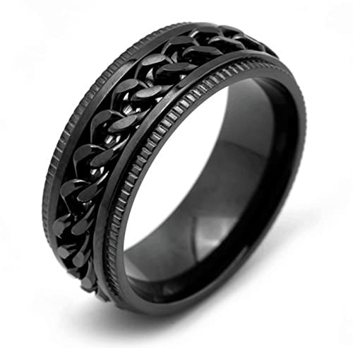 Gualiy Herrenring kein Stein, Eheringe aus Edelstahl mit 8MM Drehbare Kette Ring für Jungen