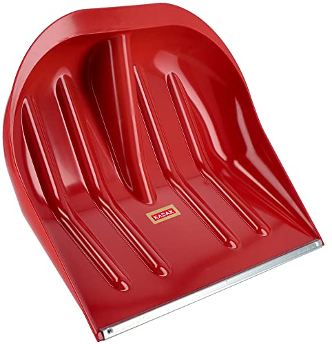 KADAX Schneeschieber, 44,5 x 38,5 cm, Schneeschaufel ohne Stiel, Schneeräumer mit Kante aus Zinkblech, Kunststoffschneeschaufel, Schneeschippe (1, Rot)