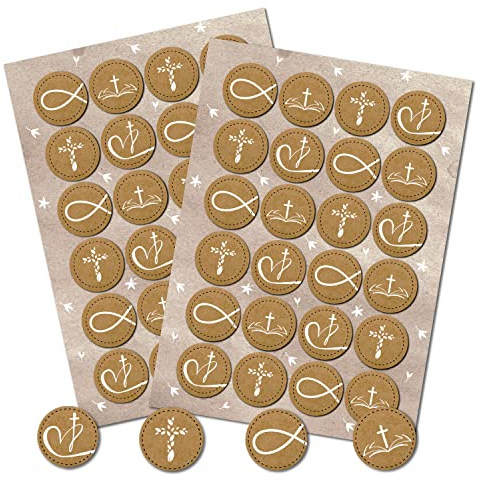 Logbuch-Verlag 48 christliche religiöse Symbole Sticker Fisch Kreuz Herz Deko Aufkleber Taufe Kommunion Feste rund 4 cm
