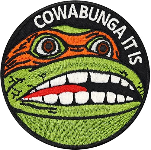 Ninja turtles Aufnäher/Aufbügler Cowabunga it is Turtle Patch zum annähen/aufbügeln | Jeans Flicken Premium Schildkröten Applikation für alle Stoffe | 80x80mm