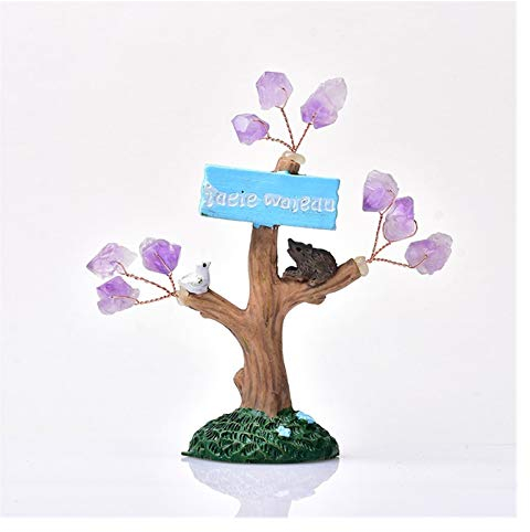 KIZQYN Money Tree Natürliche Amethyst Baum Dekoration Edelstein Baum Kristall Mineral Ornamente Harz Baum des Lebens Glückliche Baum Heilung Mini Tier Dekorieren Feng Shui Decor Tree