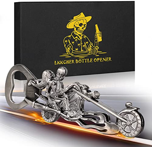LKKCHER Totenkopf Geschenke, Skelett-Bierflaschenöffner, Bier-Geschenke für Männer, Ihn, Frauen, Freund, Vater, Neuheit, Silber-Skelett-Reiter, Geschenke für Liebhaber, Totenkopf, Motorrad Geschenke