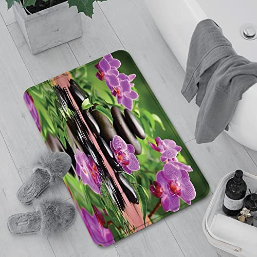 Badematte rutschfest, Badteppich für Badezimmer,Spa-Dekor, Zen-Basaltsteine und Orchidee reflektieren das tropische Wohlbefinden im G,Waschbar Badezimmerteppich für Wohnzimmer Schlafzimmer 60x100 cm