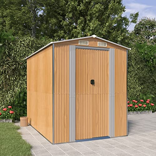 Festnight Geräteschuppen XXL aus Metall - Geräteschuppen Hellbraun - Gerätehaus Gartenhäuser & Aufbewahrung Fahrradschuppen - Schuppen Garten 192x274x223 cm - Verzinkter Stahl