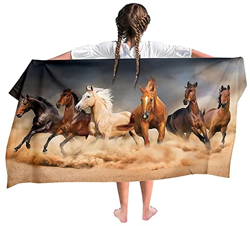 Ulticool – Handtuch Pferde Galopp Sand – Kind Mädchen Junge – Schnelltrocknendes Badetuch Mikrofaser – 140 x 70 cm – für Reisen Fitness Gym Sport Spa Yoga – Beige Braun