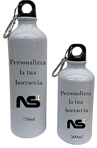 Borraccia Alluminio Personalizzata [Capacità a Scelta] 500ml - 750ml Bottiglia con Moschettone e Chiusura Ermetica | NS Bandiere (750ml)
