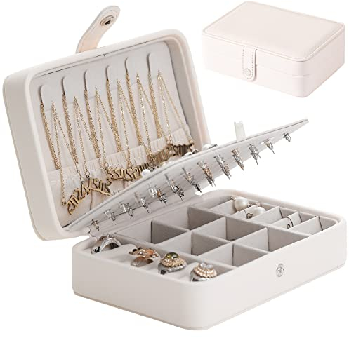 Owelth Portagioie da Viaggio Donna, Portable Portagioie Piccolo in Pelle, Scatola Portagioie Porta Gioielli da Viaggio, Organizer per Gioielli Regalo per Amica per Orecchini, Anelli, Collane