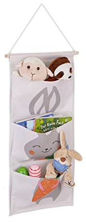Relaxdays Children's Hanging Organiser Hängeorganizer Kinder, Hasen-Motiv, Wandorganizer Kinderzimmer, 3 Fächer, Stoff, H x B: 82 x 33,5 cm, bunt, 90% Baumwolle 10% Holz