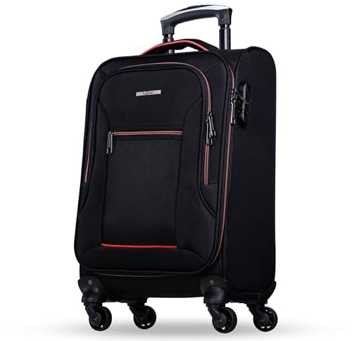 NOWI Sevilla Weichschalen Trolley M – Leichter Stoff Koffer 30L mit 4 Rollen & Zahlenschloss | Handgepäck Koffer für Damen & Herren (Schwarz-Rot, M)