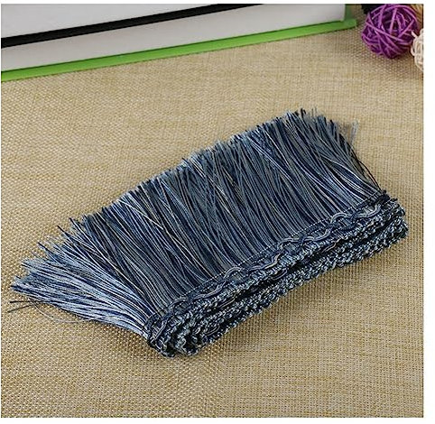 SHTGOI Fransenborte Seide Quastenbesatz 9cm Breit Baumwolle Quaste Fransen Boho Fransenbordüre Vintage Häkelband Spitze Borte Band DIY Zubehör für DIY Kostüme Bekleidung Vorhang Hochzeit 5m Hellblau