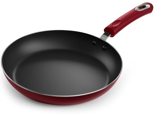KICHLY Large Nonstick Induction Frying pan - Multipurpose All cooktop Pan for Home Kitchen or Restaurant, Scratch Resistant, Bakelite Handles (28cm, 11 inch, Red, 1 Piece)