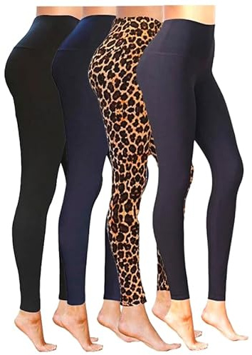 Luxleg High Waisted Stretchy Squat Proof Ankle Length Comfortable Leggings Packs(XXL, 4 Pack(Charcoal Grey, Navy, Black, Leopard)