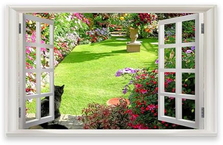 RYLJCZ Stampa su tela con paesaggio naturale/Finestra finta a tema Paesaggio/Poster in giardino primaverile/Pittura decorativa per il soggiorno di casa. Solo tela 40x60 cm (15,8x23,7).